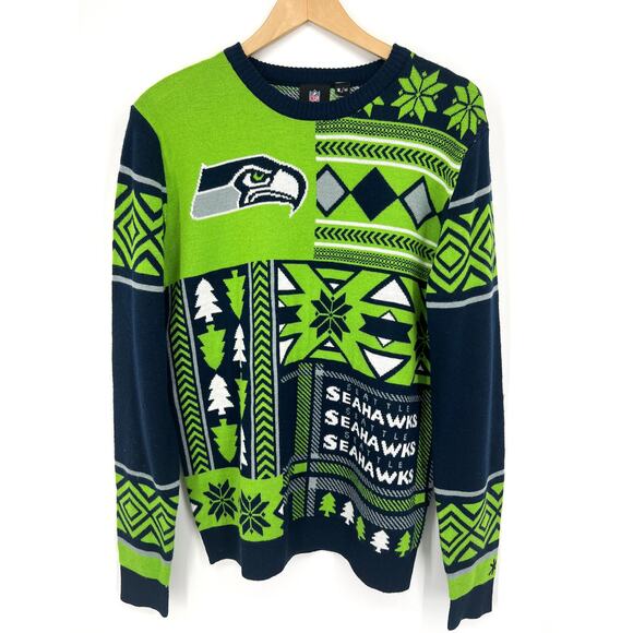 NFL Seattle Seahawks Ugly Christmas Sweater Mens Medium Football Party Knit